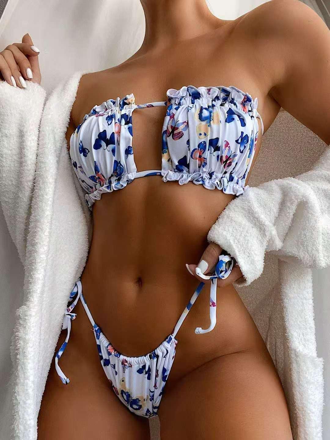 

2020 European and American new swimsuit Amazon express hot sale sexy pleated hollow bikini foreign trade bikini 002