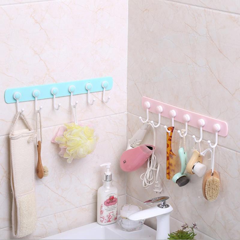 

Self Adhesive Coat / Hat Hook Rail Wall Mounted 6-Hook Jacket Rack Kitchen Cooking Utensils Organizer Plastic