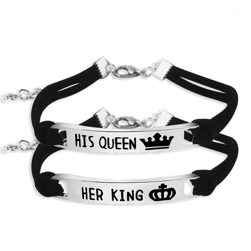

fashion jewelry Real Love letter Lovers HER KING HIS QUEEN Couple Hand Bracelet Customize Bracelets Bangles adjustable jewelry1