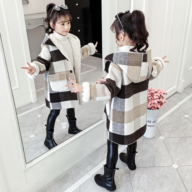 

Autumn/winter Girl Woolen Jacket 5 6 8 10 12 Years Children Clothing Thicken Hooded Girls Thicken Long Coats Cute Girls Outwear LJ201125, Coffee