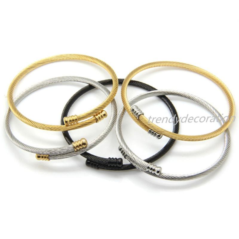 

Gold-Color 3mm Wide Wire Open Bangles Stainless Steel Fashion Simple Women Men Cuff Bracelets Jewelry