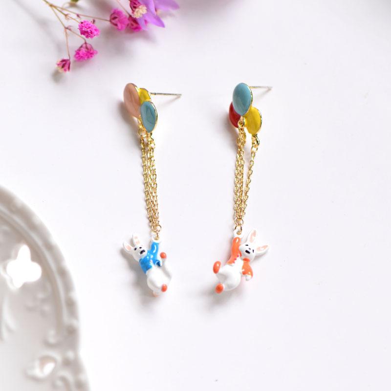 

Cute balloon long Tassel earrings asymmetric ear stud women Statement Jewelry Enamel Glaze Fashion