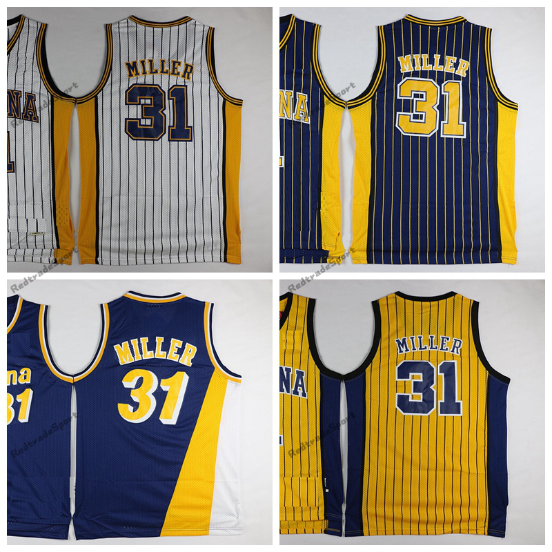 

Vintage 31 Reggie Miller Basketball Jerseys Mens Rookie Jersey Stitched Shirts S-XXL Blue White Black