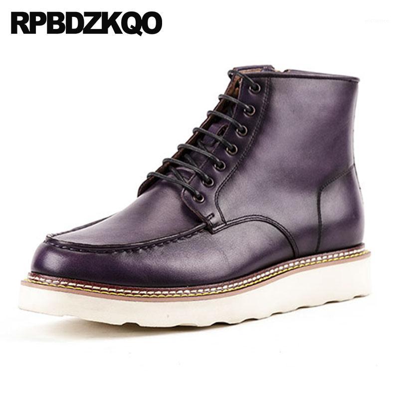 

booties fall combat army genuine leather autumn zipper full grain shoes business luxury mens winter boots warm fur1, Blue purple