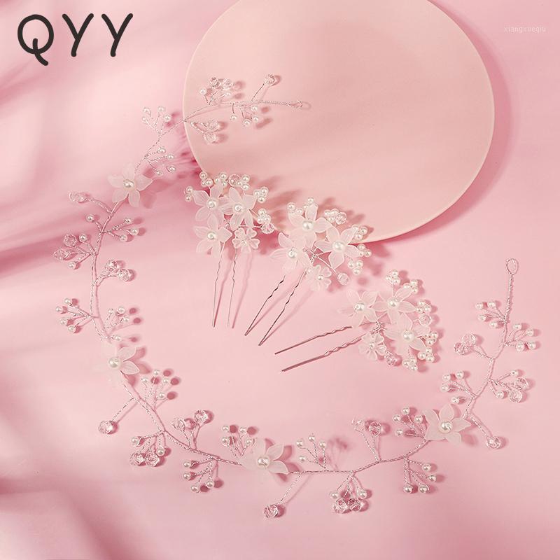 

Bridal Wedding Hair Accessories Handmade Flower Pearl Headbands For Women Hairpins Bride Headpiece Jewelry Gifts Clips & Barrettes, Golden;silver