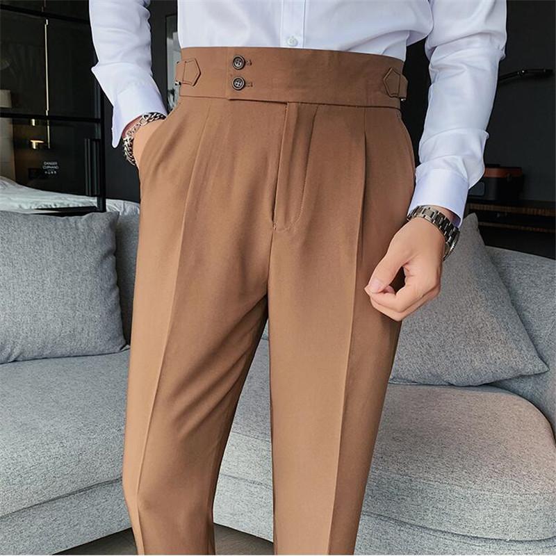 

Men's Suits & Blazers British Style Autumn Solid High Waist Trousers Men Formal Pants 2022 Quality Slim Fit Business Casual Suit Hommes, White;black