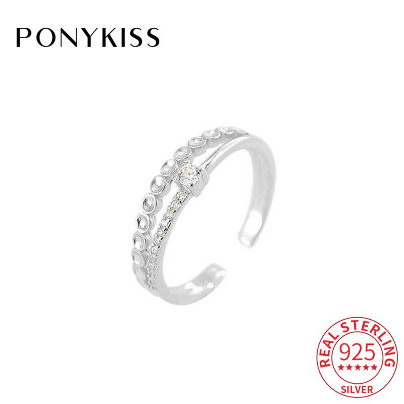 

PONYKISS Romantic S925 Sterling Silver Double Layer Zircon adjustable Openning Ring Women Jewelry Prevent Allergy Accessory