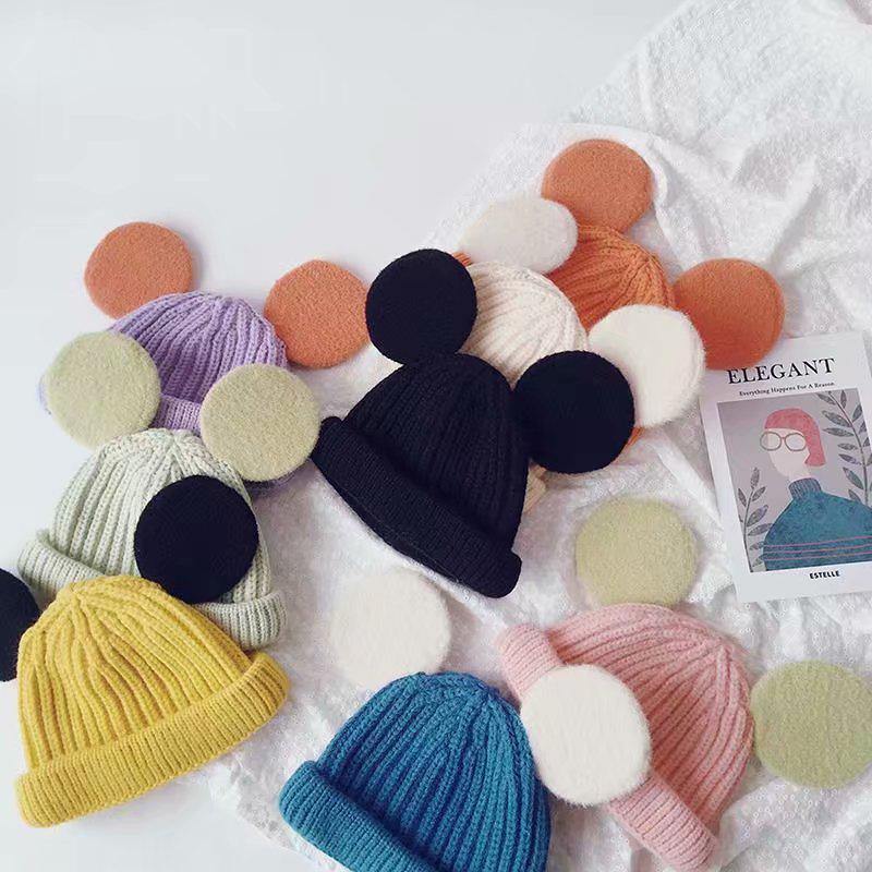 

Candy color baby melon hat Soft Warm Knitted Baby Hats big ears warm woolen hat Cute Chunky Winter Beanies for Boys Girls, White