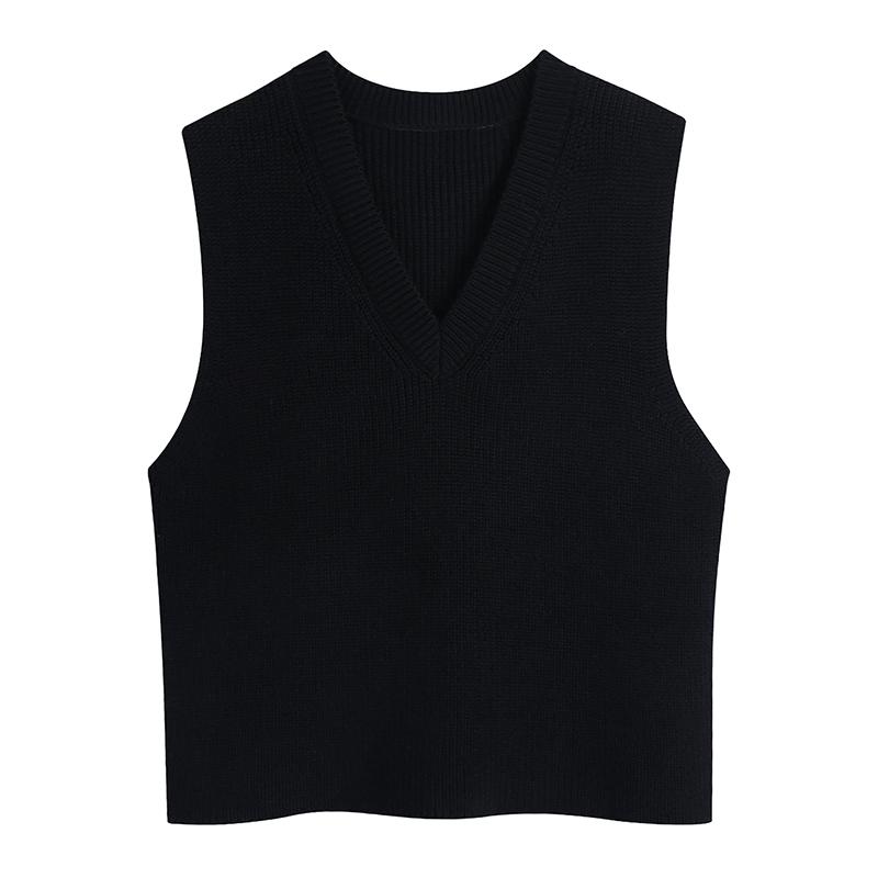 

Hadara Fashion Autumn V Neck Sleeveless Sweaters Women Elegant Pullover Sweater Women Solid Loose Casual Sweaters Ladies, Black