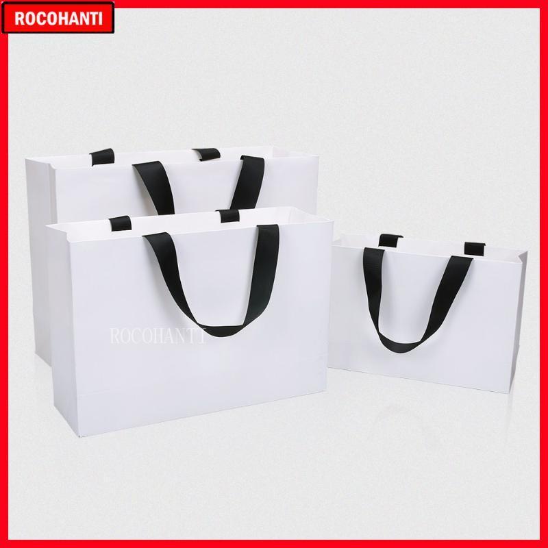 

50X Customized White Paper Bag Small Gift Shopping Bags Thick Rope Handle Clothes bag Custom Printed LOGO1