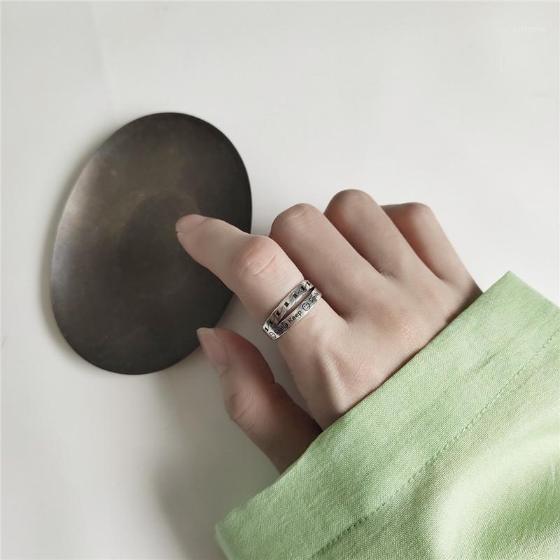 

RUIYI Real 925 Sterling Silver European Simple Design Fashion Rings Women Smile Keep Geometric Make Old Retro Niche Rings 20201