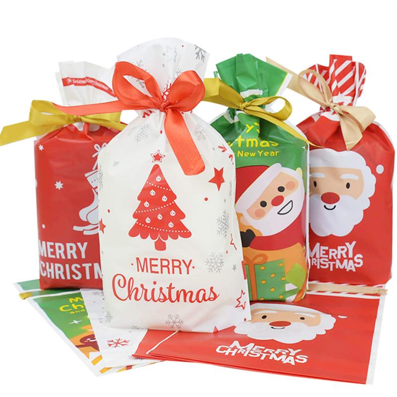 

5pcs Christmas Gift Bags Christmas Tree Elk Candy Drawstring Bag For New Year Xmas Party Presents Pouch Navidad 2021 Home Decor