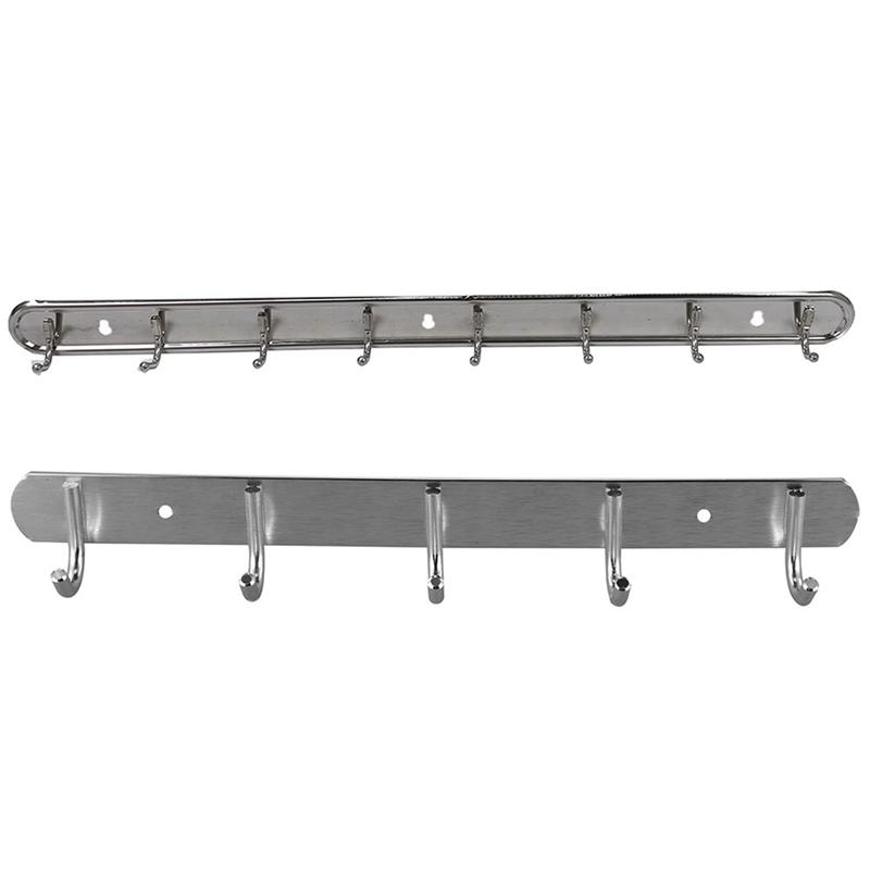 

2 Pcs Wall Mounted Head Hooks Coat Towel Hat Rack Silver Tone, 5 Hooks & 8