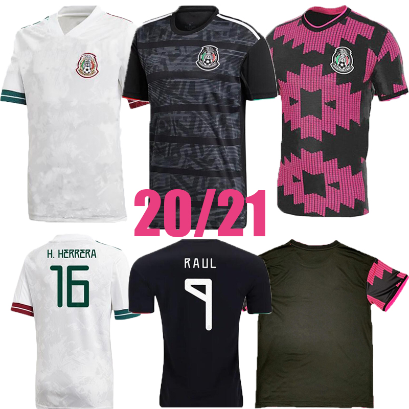 

Newest 20 2021 Mexico home away soccer jersey Gold Black CHICHARITO LOZANO MARQUEZ DOS SANTOS MEN Pink football shirt camisetas