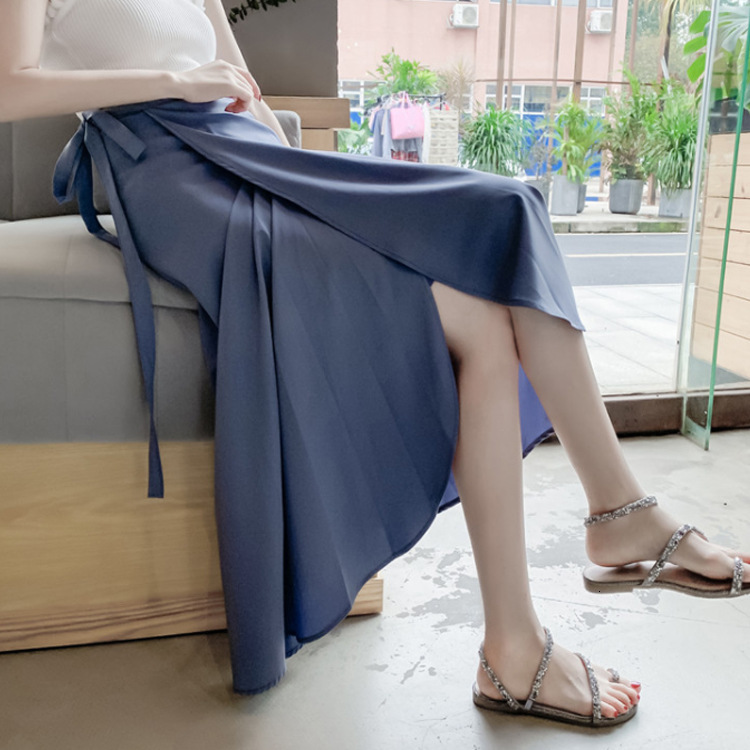 

New Get polyester bohemian chiffon out of a female play summer holiday solid all-match high-waist bow O1ZY, Beige.