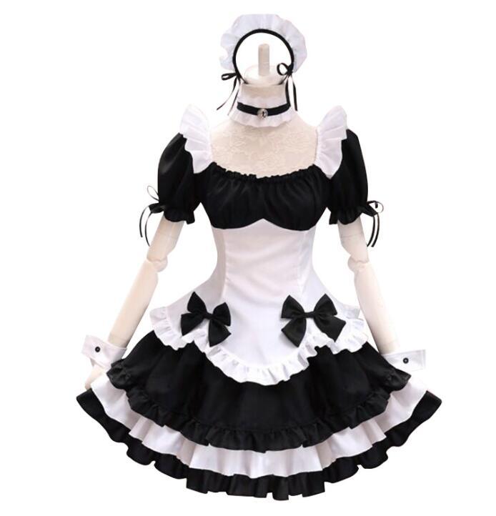 

Black White Chocolate Maid Costumes French Bowknot Maid Skirt Girls Woman Amine Cosplay Costume Waitress Party Costumes, As pic
