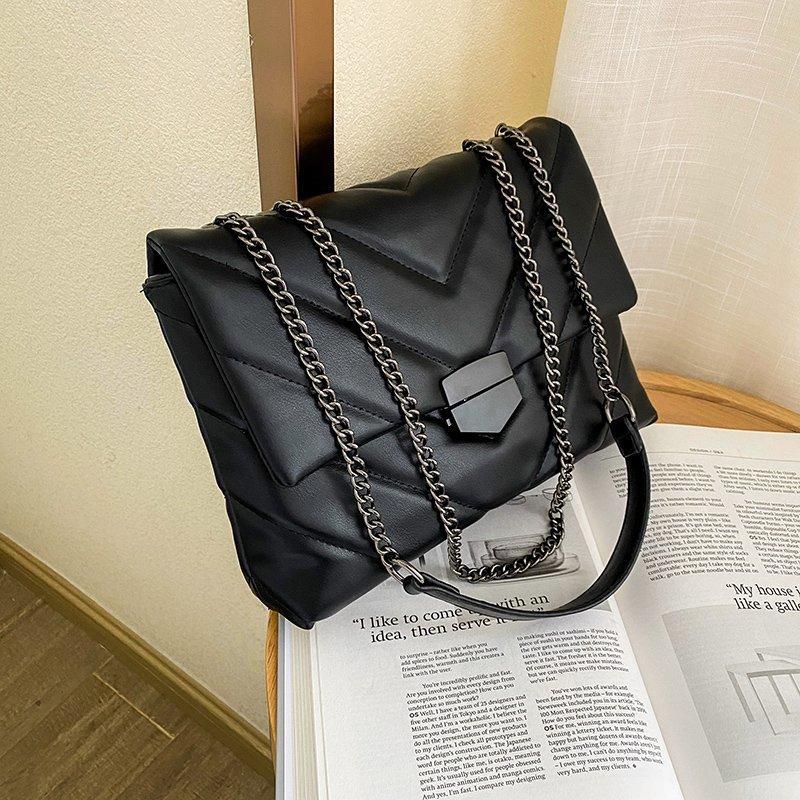 

Women's bags 2021 new trendy rhombus fashion one shoulder underarm bag wild chain texture one shoulder messenger bag, Black