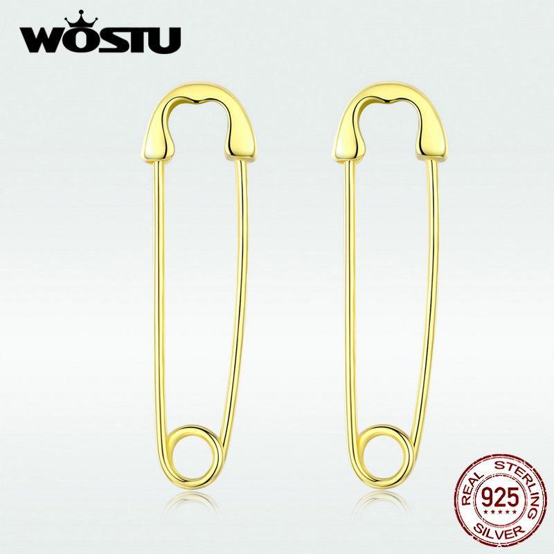 

WOSTU 100% 925 Sterling Silver Pin Cartilage Gold Earrings Minimalist Silver Earrings For Women Unique Fashion Jewelry DXE695-B1