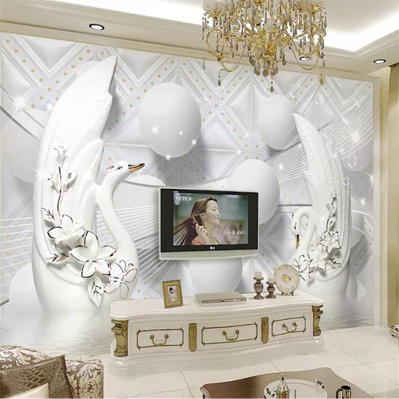 

Custom wallpaper 3d photo murals European Swan soft ball bedroom TV background wall papers home decor 3d papel de parede1, As pic