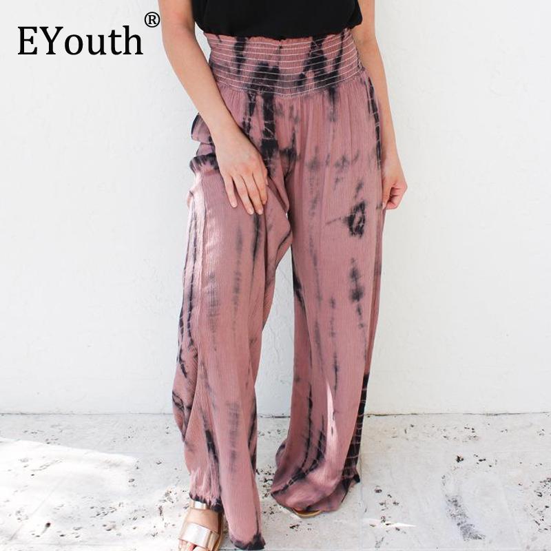

Korean Autumn New Tie Dyed Printing Casual High Waist Pants Wide Leg Pants Loose Chiffon Trousers Femme1, Pink