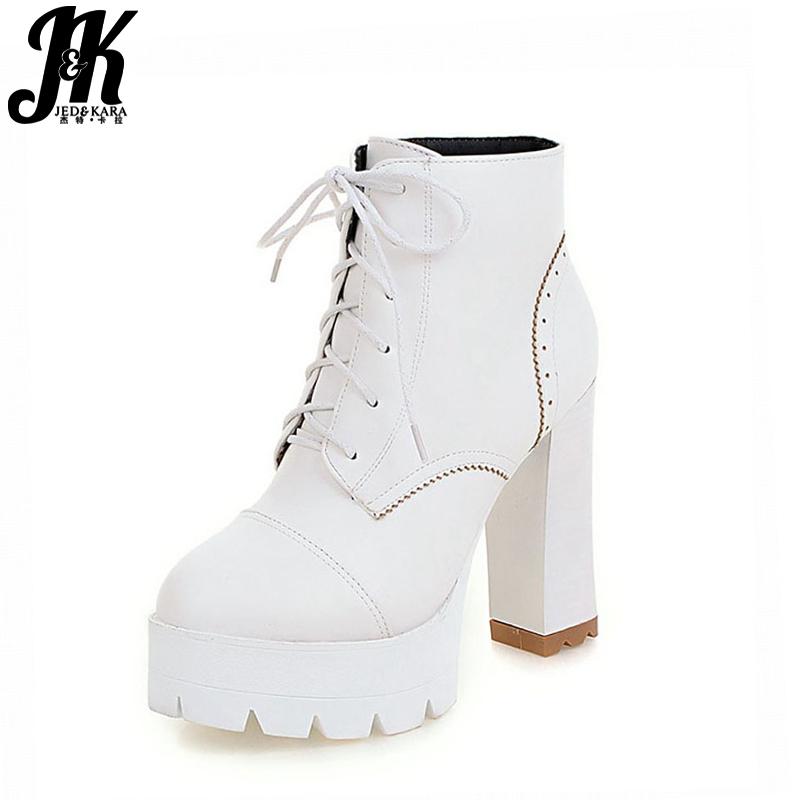 

Large Size 34-43 Style Lace Up Autumn Winter Boots Women Shoes Woman Fashion High Heels Platform Ankle Boots Women 2020, Red