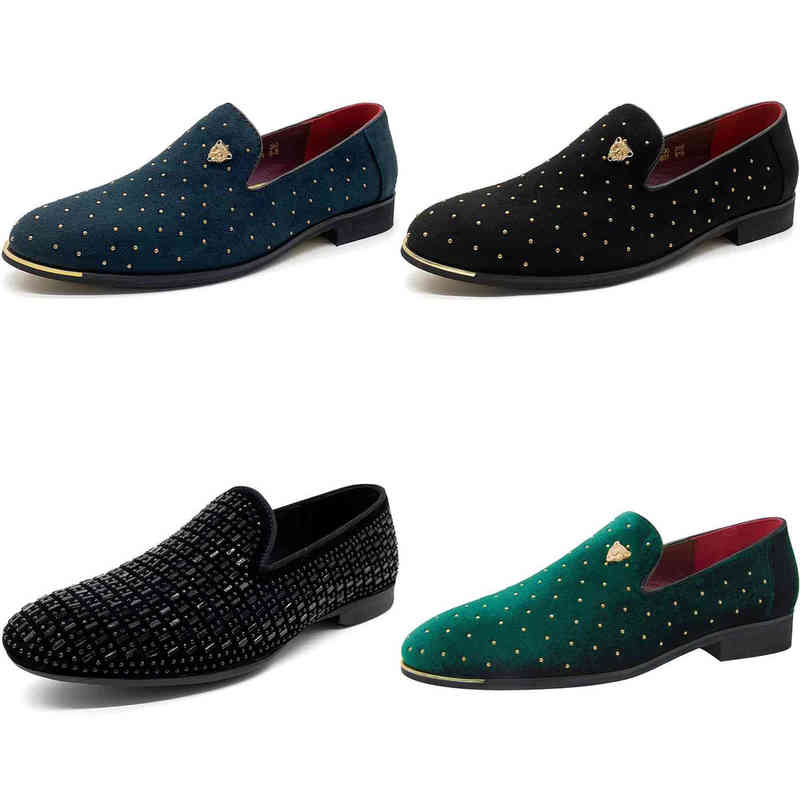 

New Dress Shoes Men Wedding Shoes Dressing Shiny Men Pointed Rivet Flash Black Sneakers 1227, Black01