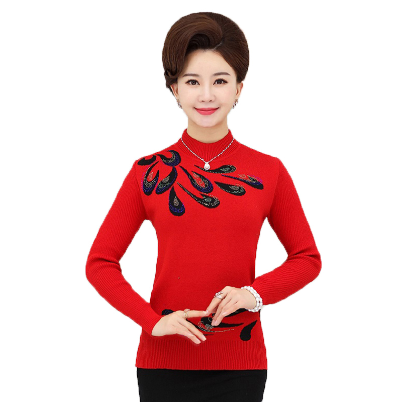 

Autumn New Middle-aged Add Cashmere Thicken Female Loose Plus Size Sweater R65 G4f8, Black 1
