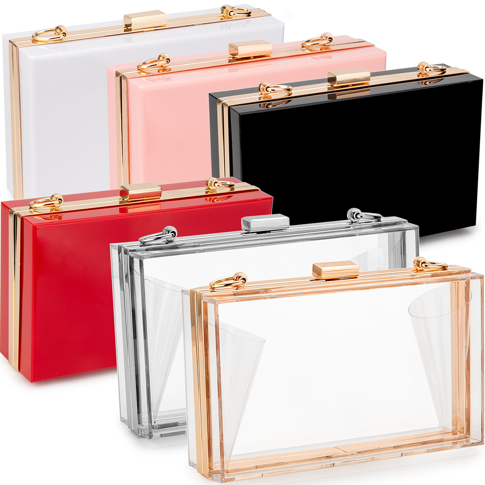 

Vrouwen clear clutch bag acryl schouder handtas met afneembare ketting band meisje crossbody avondtasje present 5UMT, White