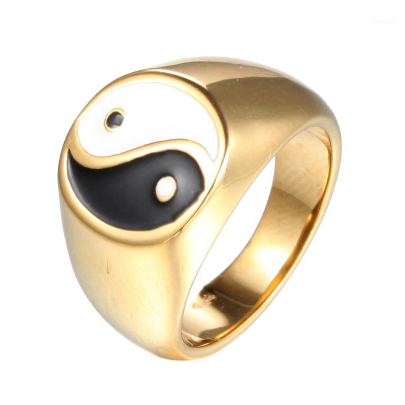 

size 7~13 Chia Tai chi Yin Yang Gossip Ring Male Stainless Steel Epoxy Punk Rings For Men Women Finger Enamel Statement Jewelry1