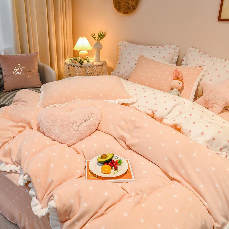 

Winter Fleece Soft Thick Warm Bedding Set Princess Style Four Pieces Smooth Z45