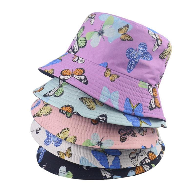 

New Fashion Women Butterfly Embroidered Fisherman Hat Simple Visor Caps Outdoor Casual Sun Hat Bucket Hats, Blue;gray