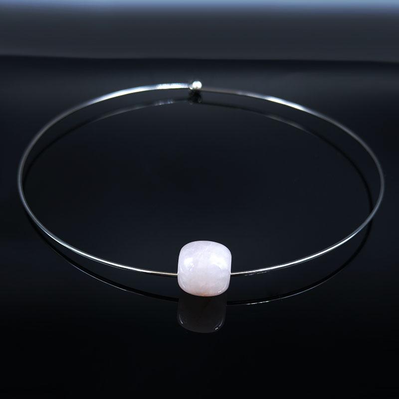 

2020 New Pink Crystal Stainless Steel Choker Necklace Women Accessories Silver Color Necklace Jewelry collier femme N20327