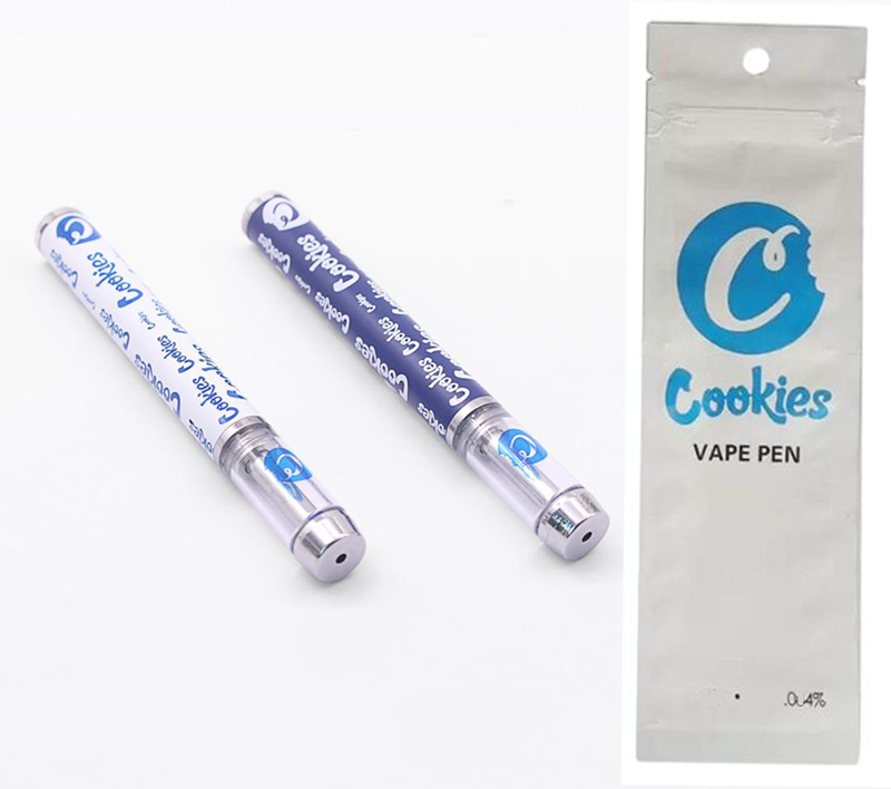 

New cookies Disposable Vape Pen Empty Starter Kits Rechargeable E Cigarettes Vapes Carts 0.8ml white and blue Glass Vaporizer Pens 420mah Battery Screw Round Tips
