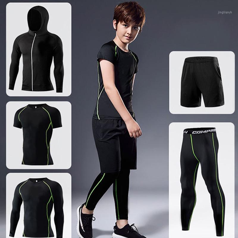 

Kid Sports Running Sets Boys Sport Suit Jogging Set Basketball Underwear Sportswear Gym Tights Soccer Tracksuit Training Clothes1, Long green 2pcs