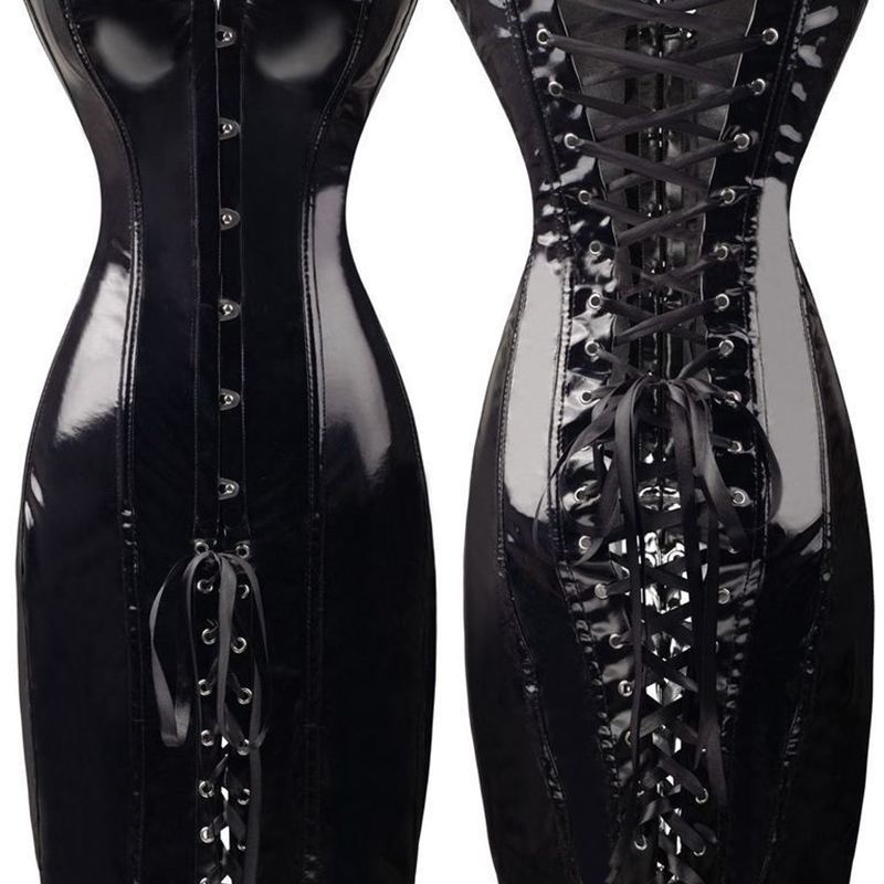 

Sexy Womens Black PVC Corset Fetish Dress Ladies Dominatrix Nightclubs corset -XXL Y200824