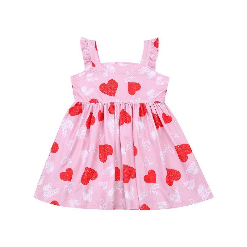 

2-7Y Toddler Kids Baby Girl Sleeveless Heart Print A-line Princess Girls Dress One Pieces Summer Clothes, As pic