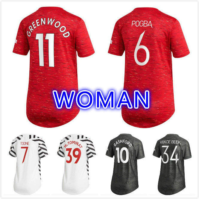 

Womens 2020 2021 POGBA MARTIAL soccer jersey VAN DE BEEK B. FERNANDES ladies jerseys MARTIAL RASHFORD football shirts 20 21, Black;yellow