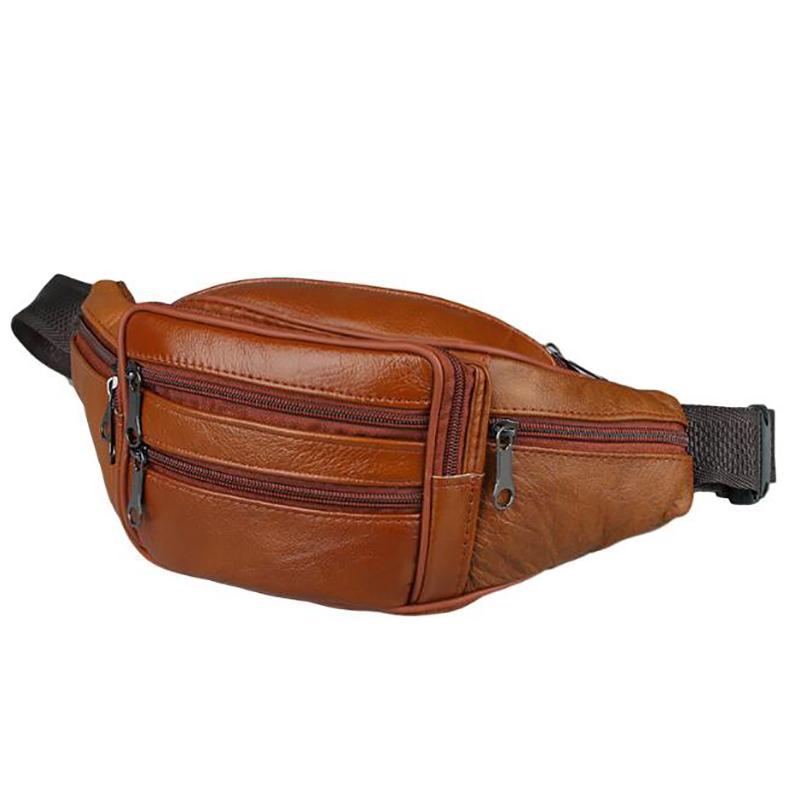 

Portable Men's Vintage Leather Waist Bag Zip Pocket Genuine Leather Pack Casual Functional Money Phone Cigarette Belt Male Bag, Blue