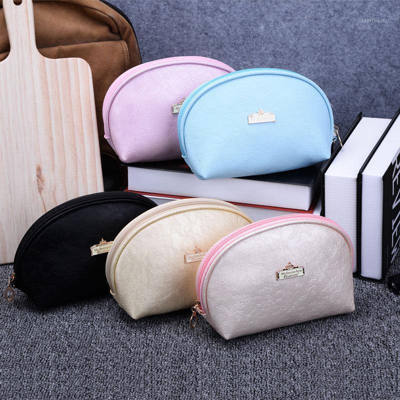 

PU waterproof pattern with a semicircle Makeup Bags With Multicolor Pattern Cute Cosmetics Pouchs Women Cosmetic Bag-401, Black