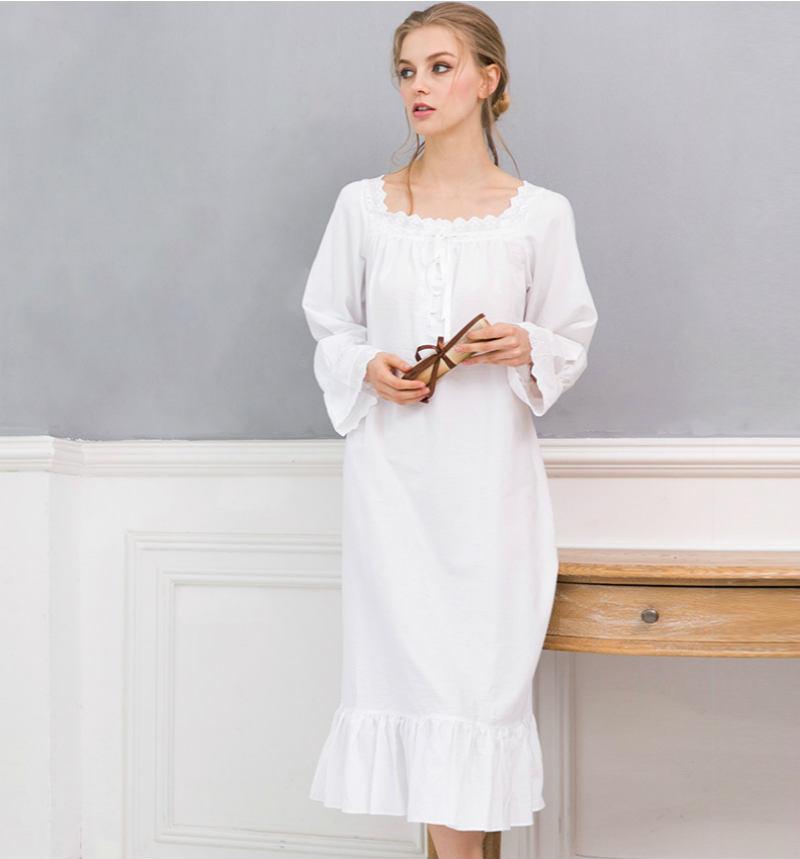 

Princess Movie Star White Nightgown Long Nightgown Chemise De Nuit Grande Taille NIGHTDRESS Women Cotton Sleepwear
