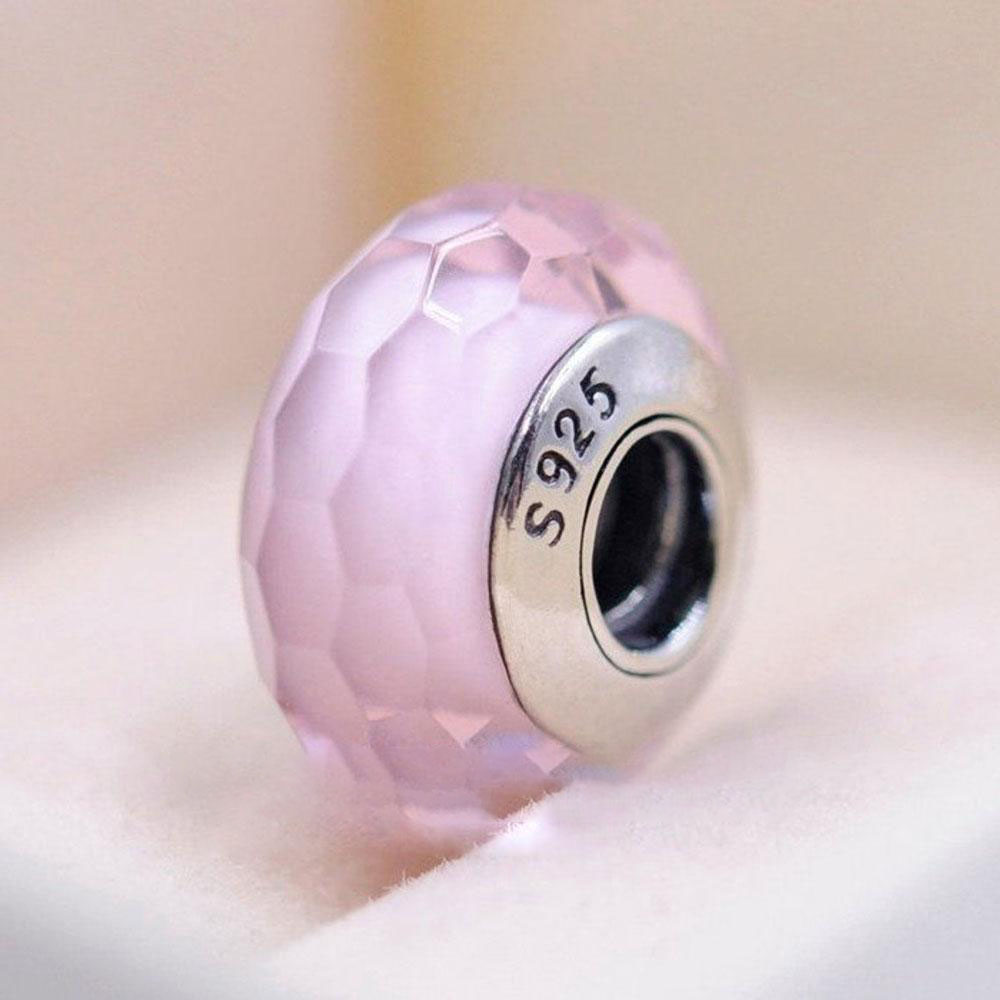 

S925 Sterling Silver Threaded Screw Pink Faceted Murano Glass Beads Fit Charm Jewelry Bracelets & Necklaces
