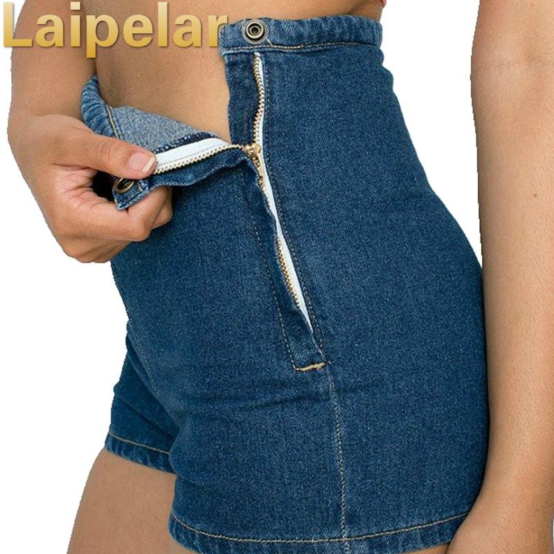 

Laipelar Women Slim High Waist Jeans Short Zipper Denim Short Tight A Side Button Zip Fashion Shorts Casual Elegant Jeans, Black