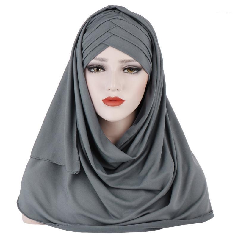 

Fashion Women Muslim Shawls Headscarf Women Turbans Scarf Beanie Solid Color Headscarf1, White