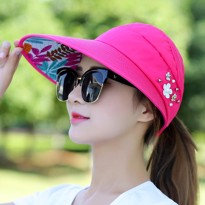 

Fashion Solid Color And Flower Embroidery Polyester Sun Hats Women Summer Outdoor Cycling Travel Big Brim Sunscreen Visor Cap, Khaki