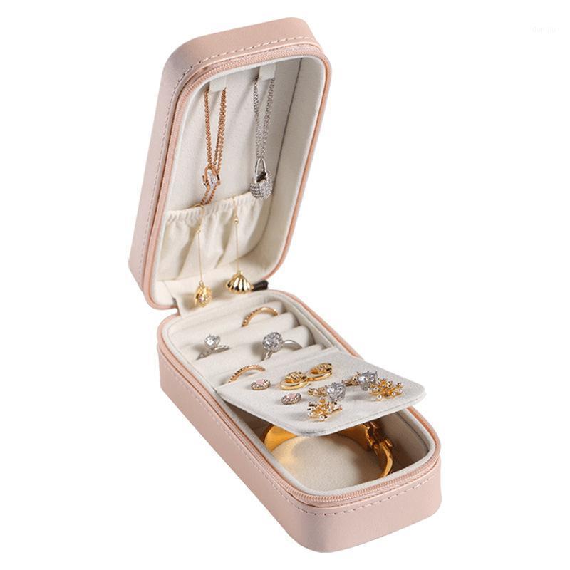 

Two-layer jewelry storage box PU leather jewelry box portable earrings earrings necklace storage lipstick1, Pink