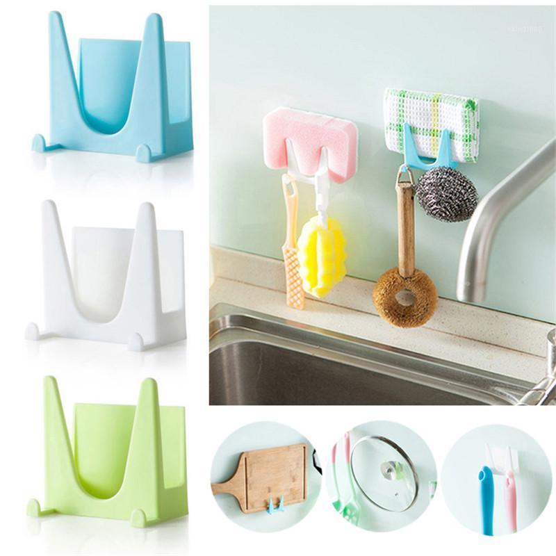 

2 PCS Wall-mounted Lid Rack With Hook Kitchen Bathroom Home Kitchen Sponge Cleaning Storage Tool Free Punching1