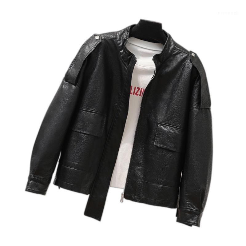 

Spring New Loose PU Leather Jacket Ladies Korean Fashion Casual Leather Jackets1, Beige