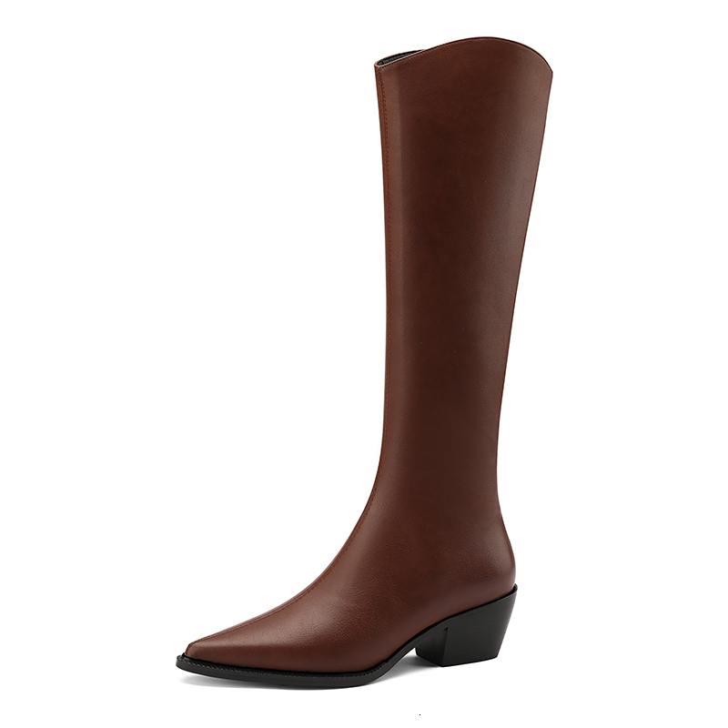 

2021 New Women Knee High Sexy Poined Toe Autumn Winter Ladies Shoes Woman Night Club Dancing Pumps Brand Basic Boots 658i, Brown