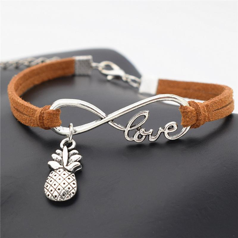 

Wholesale- Creative Hawaii Beach Sexy Personality Unique Design Antique Silver Pineapple Charms Pendant Bracelet Love Gift Infinity Jewelry1