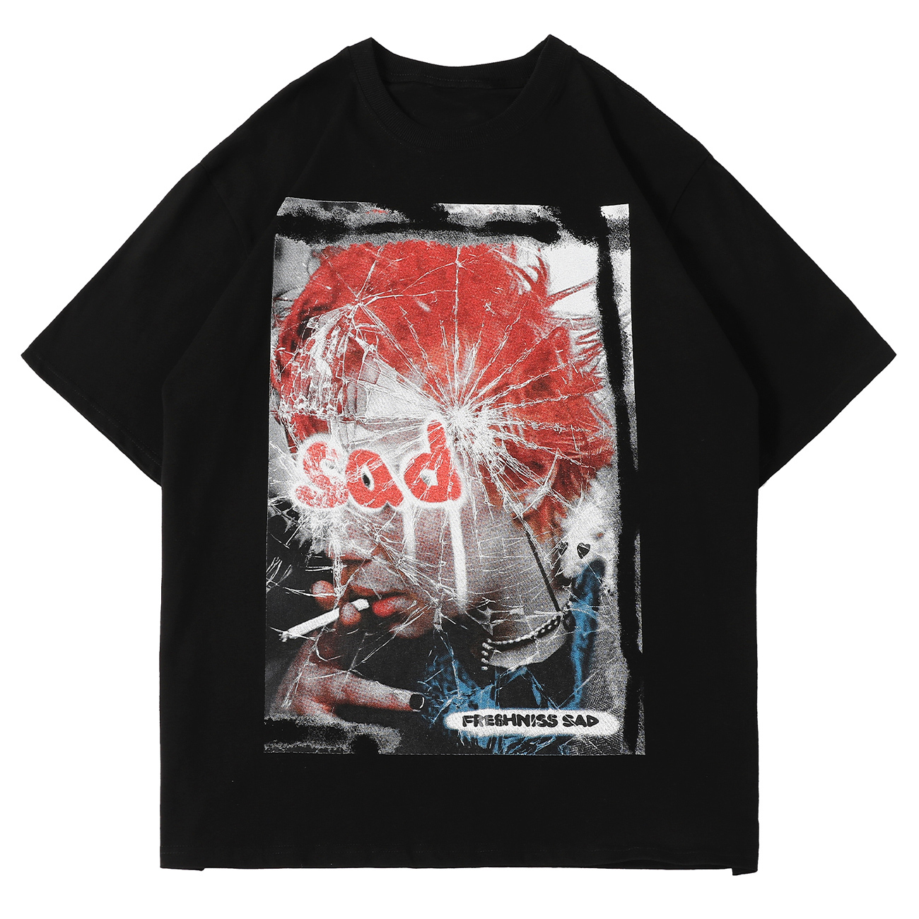 

New Streetwear Broken Boy Heart Print Harajuku Tshirt Hip Hop T-shirt Men 2021 Cotton Short Sleeve Shirts Summer Loose Tops Lg78, Gray